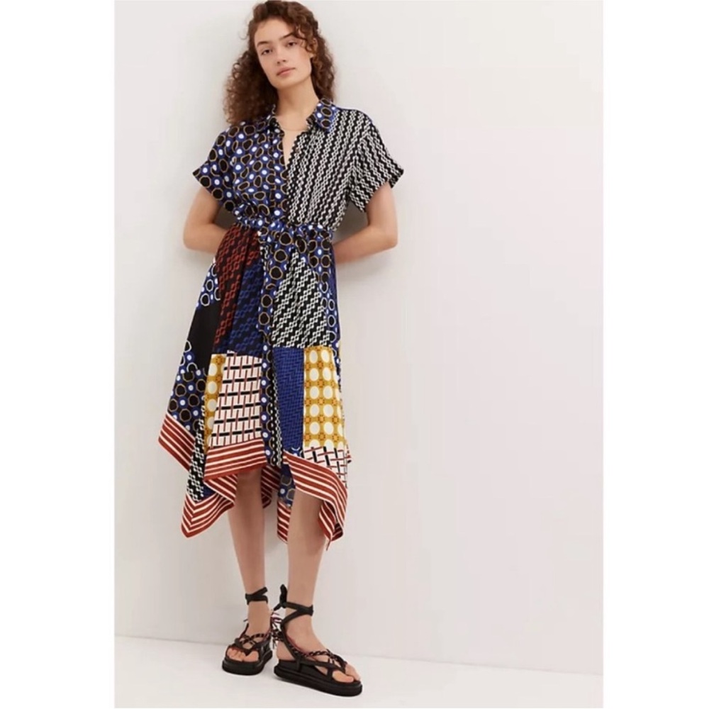 Maeve Anthropologie Patchwork Contrast Midi Shirt Dress